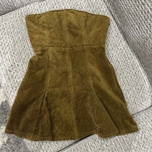 URBAN OUTFITTERS Green Corduroy Mini with Lace-Up Back